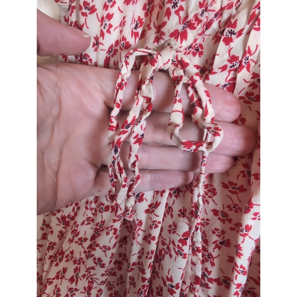 Free People Pink Red Floral Boho Mini Dress Oversized Rayon Tunic Size Small - Picture 9 of 12